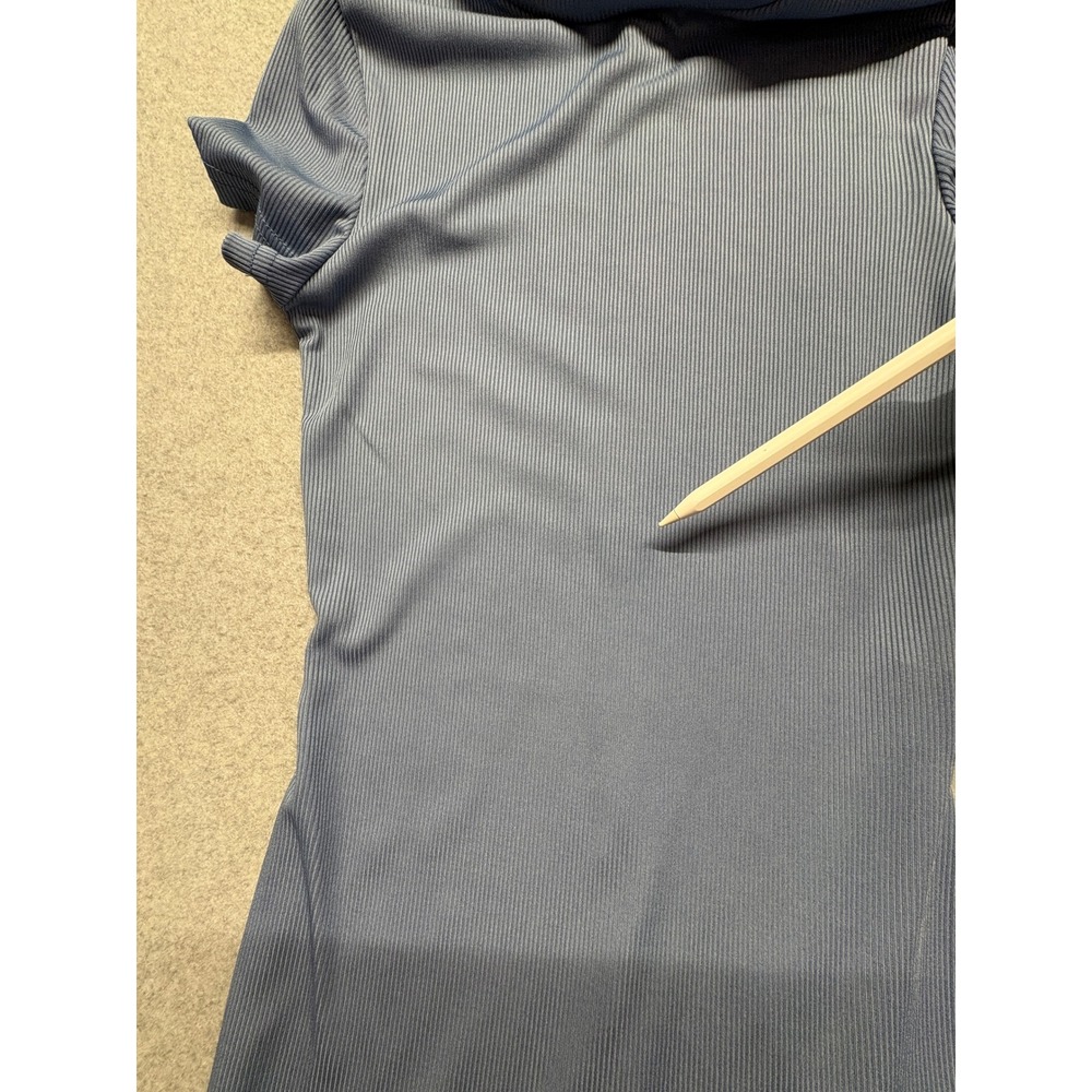 Ribbed Mock Neck Short Sleeve Romper Dusty Blue XS Athleisure Bodycon Jumpsuit - Picture 10 of 14